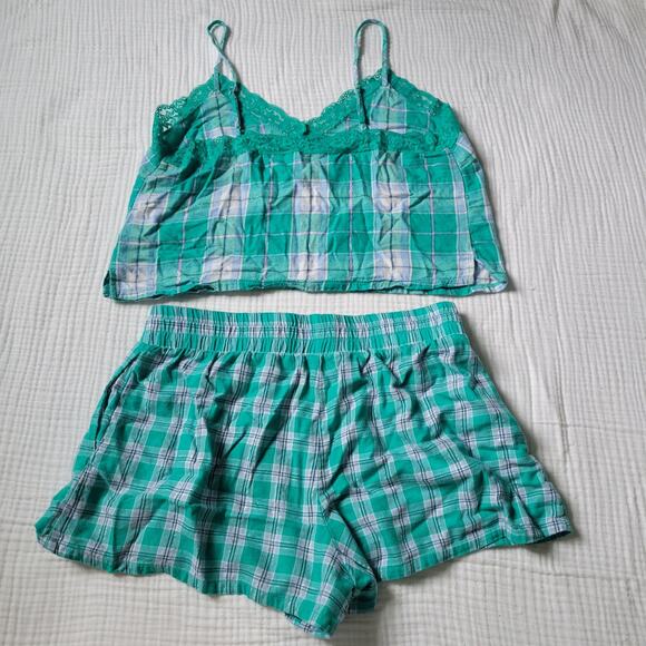 Colsie Womens Medium Matching PJ set Lounge Pajames Green Plaid Shorts Tank Top - Picture 6 of 6
